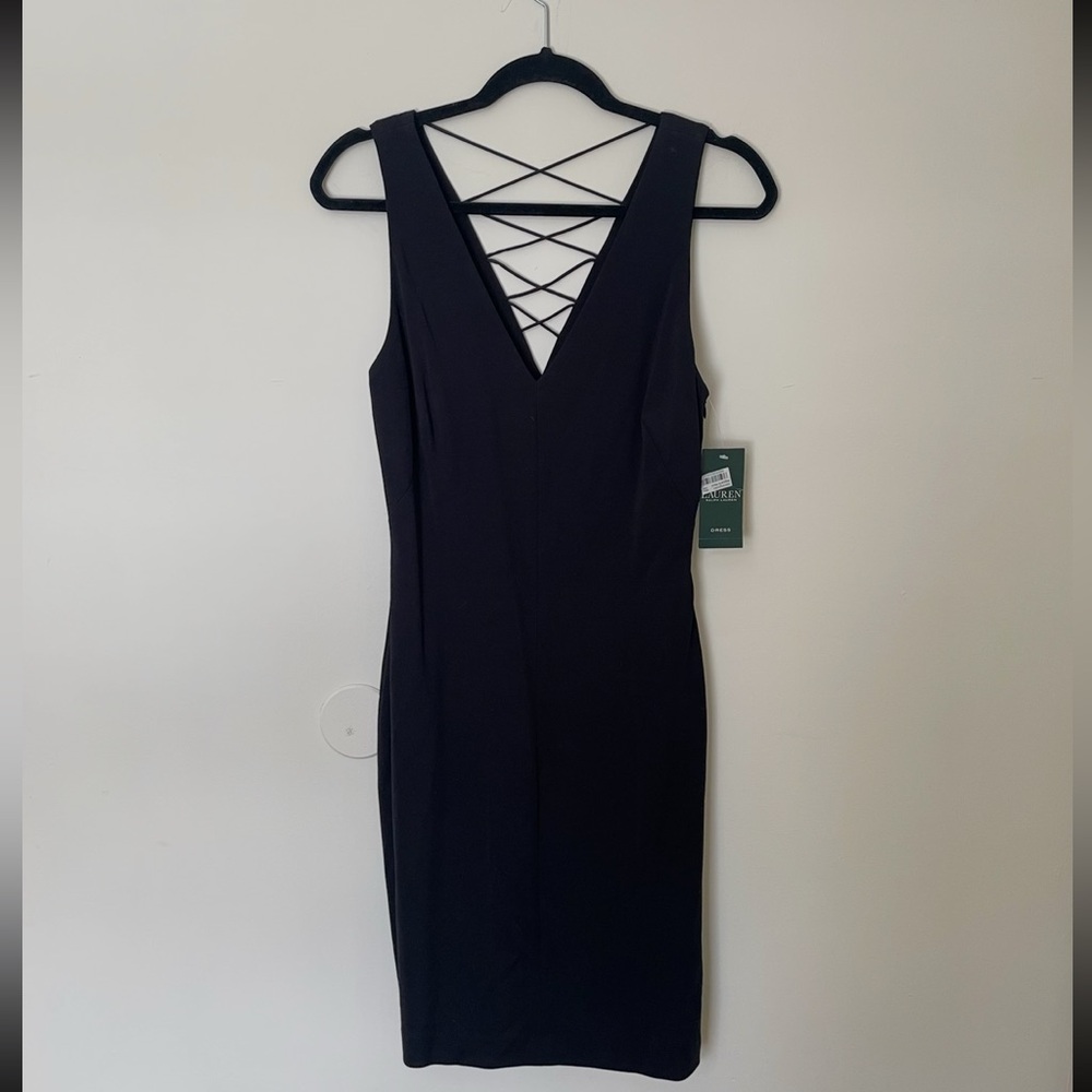 Ralph Lauren Black Sleeveless V-Neck Dress with Crisscross Back